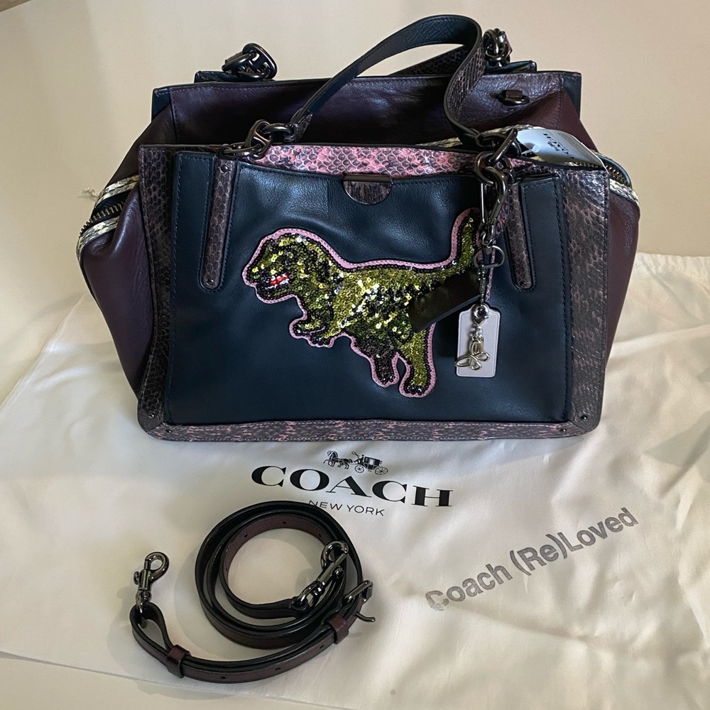 Covetable Coach Rexy Upcrafted Dreamer 36 Colorblock Snakeskin Detail Purse Rare - Picture 4 of 11